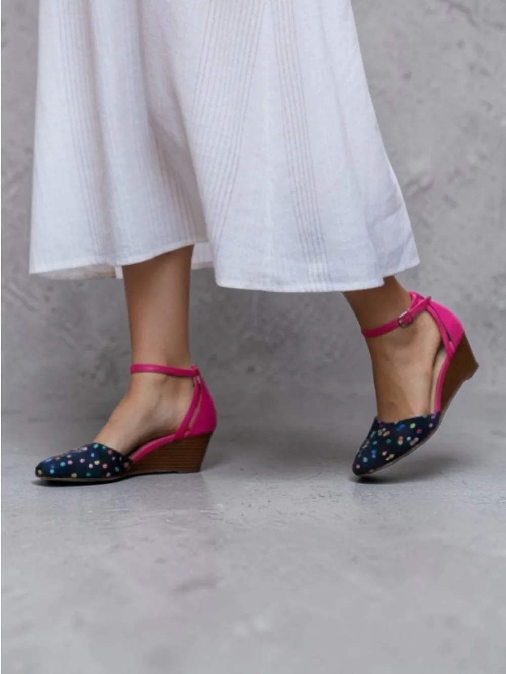 Talbots Multicolor Polka Dot Ankle Strap Wedge